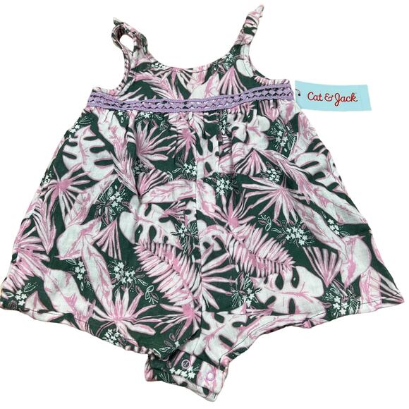 Cat & Jack Toddler Girls' Green Palm Tank Romper - Size 12M - NWT - Picture 1 of 8